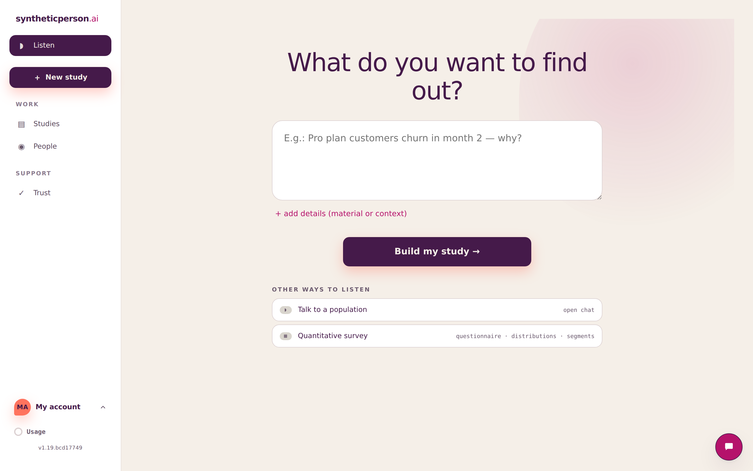 The syntheticperson app, asking what you want to find out